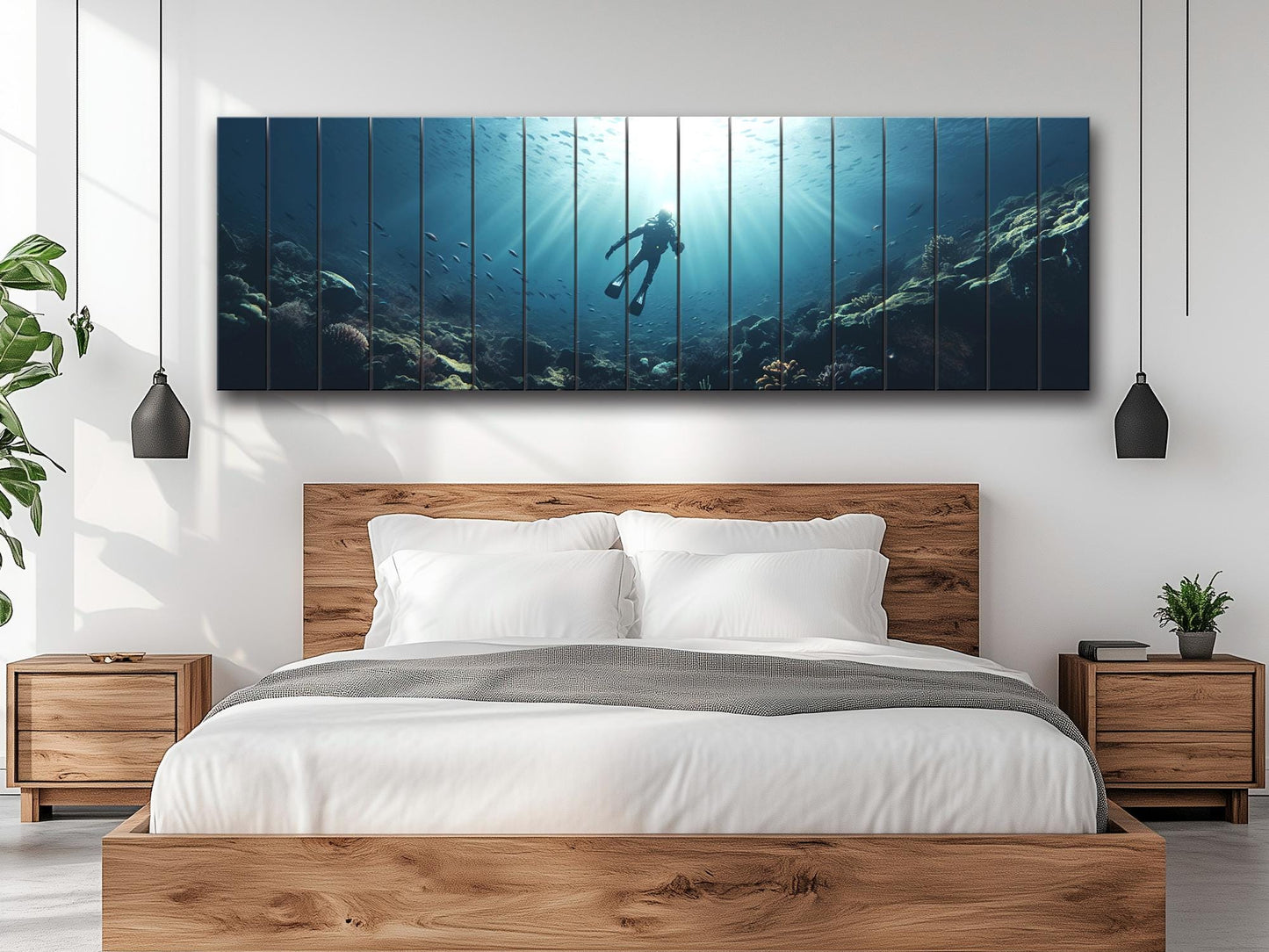 Ocean Wall Art – Natural Wood Print | Diving Art Print on Rustic Wood Planks