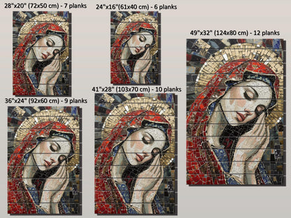 Saint Maria Wood Art – Mosaic Religious Wall Decor on Natural Wood Planks