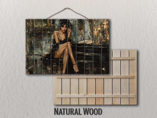 Wood Wall Art - Sexy Woman Poster in Boldini Style | Natural Wood Print, Ready to Hang Decor