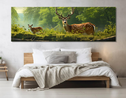 Deer Family Wall Art – Mother Deer with Fawn Forest Canvas Print, Framed & Ready to Hang