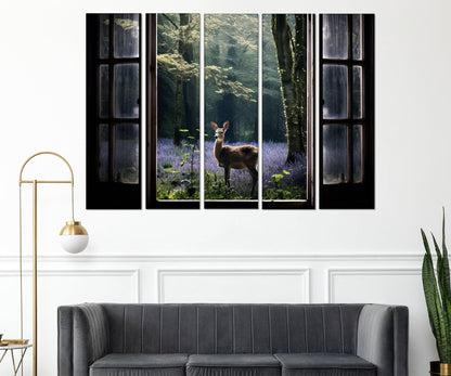 Fantasy Forest Canvas Print - Window Canvas Art With Abstract Deer Wall Decor