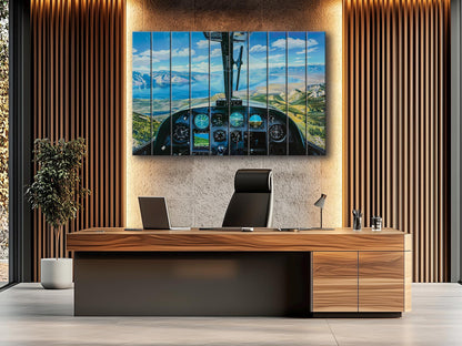 Airplane Cockpit Wall Art - Wood Wall Decor | Aircraft Cockpit Poster Print on Wood