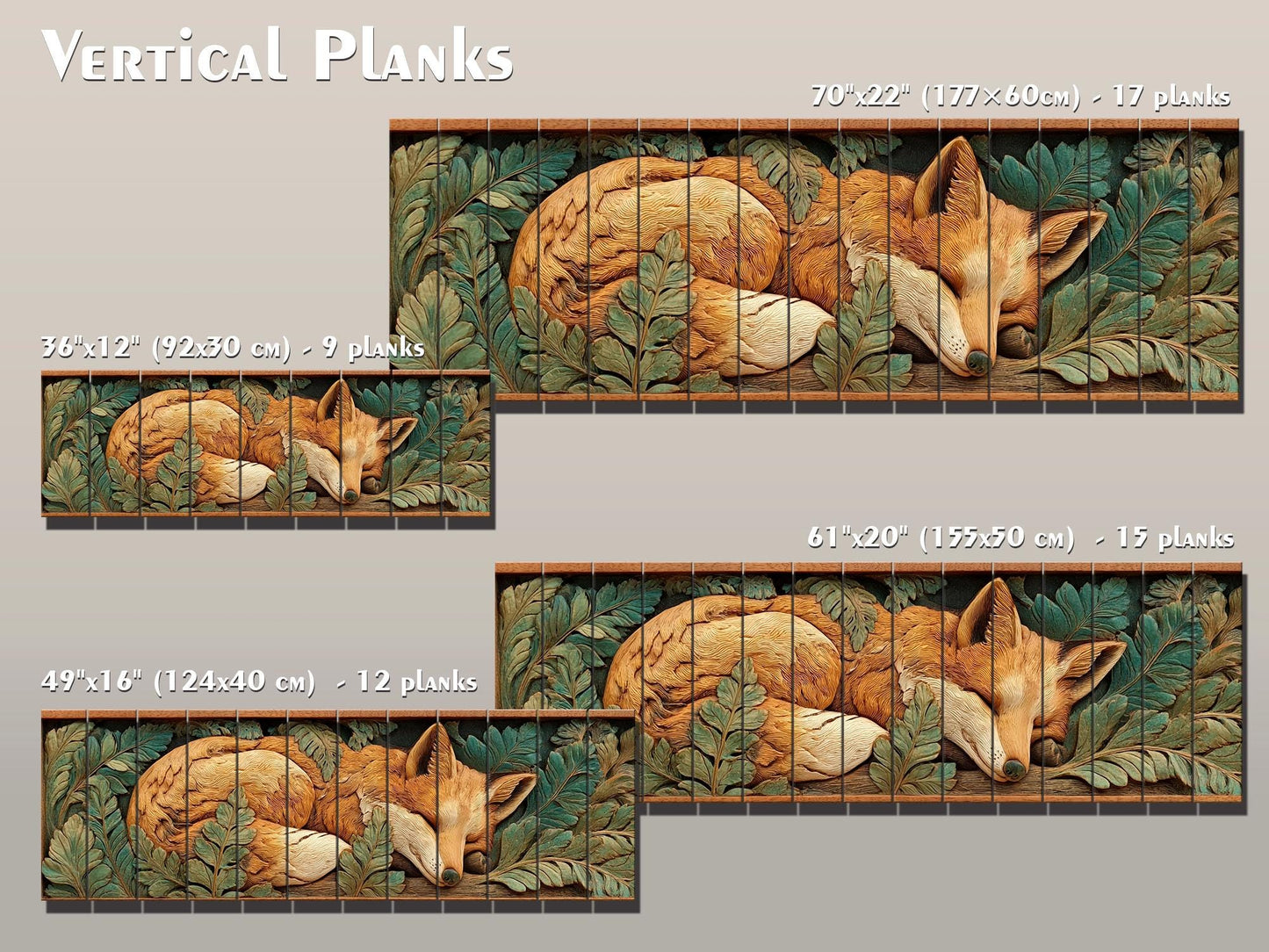 Fox Print On Wood - Rustic Woodland Wall Decor With Beige Green Planks