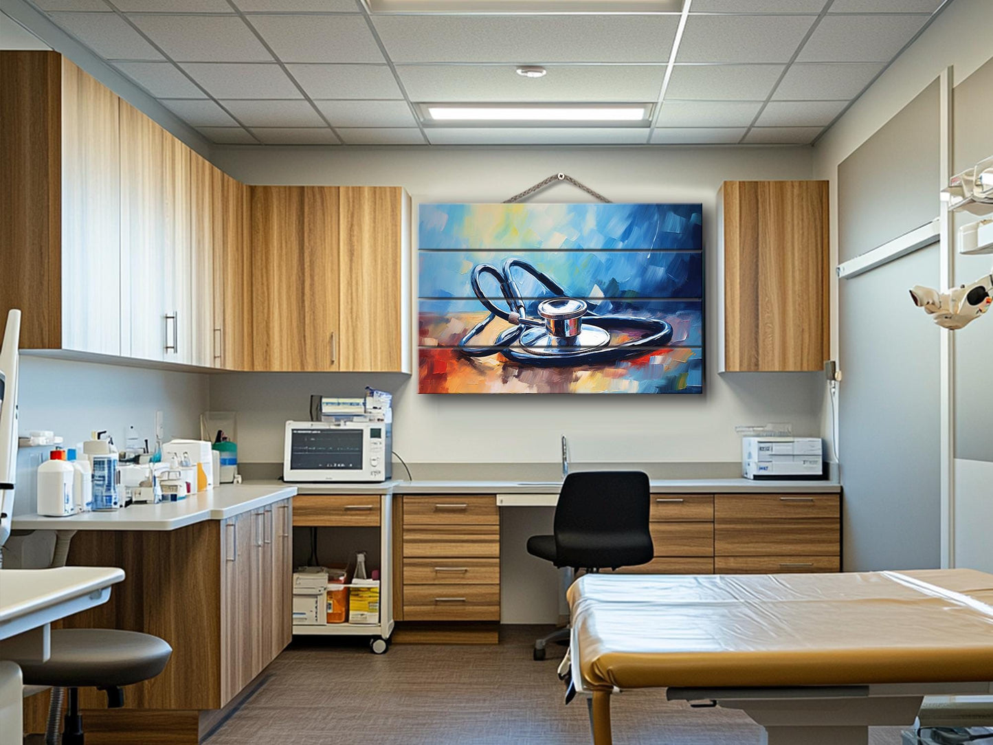 Stethoscope Wall Art – Wooden Medical Decor | Modern Hospital Wall Decoration