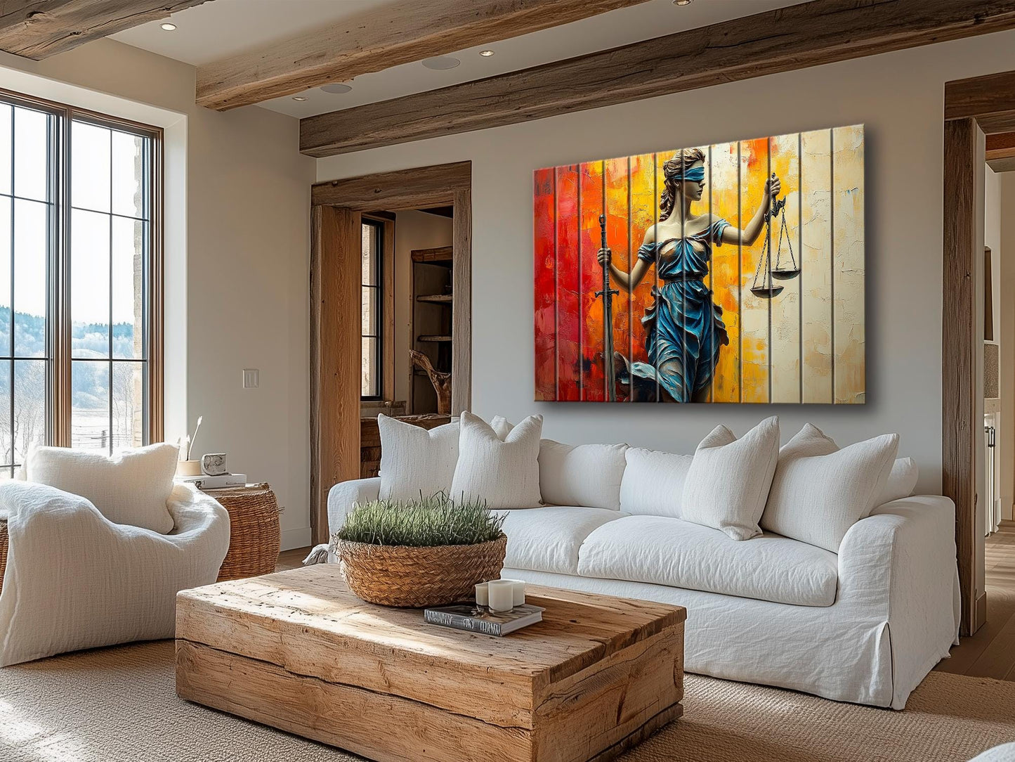 Rustic Wood Wall Art - Abstract Lady Justice Print | Lawyer Office Decor