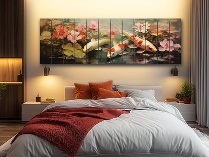 Koi Fish Wood Art | Wood Plank Art Featuring Soothing Koi Fish Painting