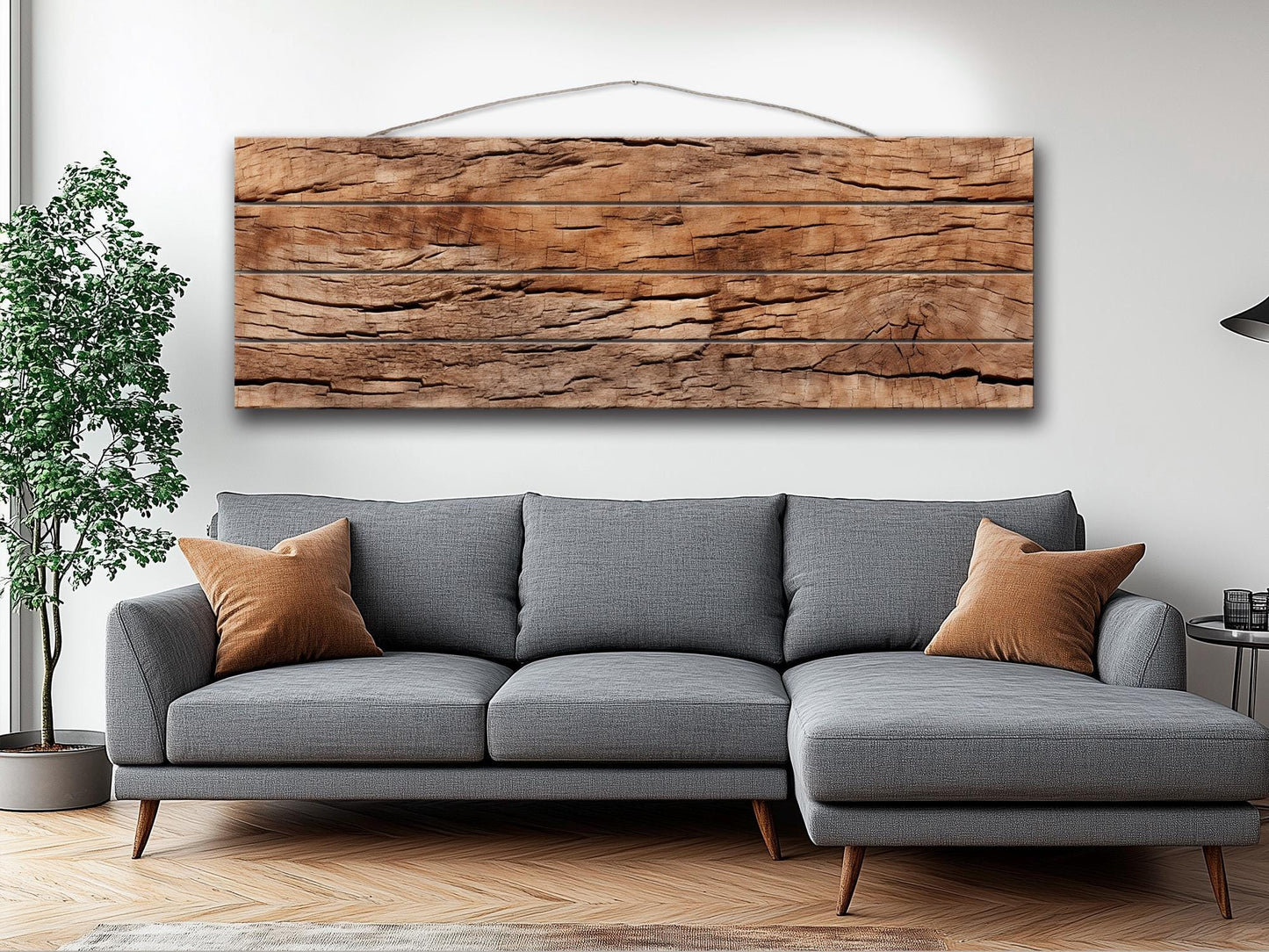 Wood Texture Print – Rustic Wall Art on Natural Wood Planks with Tree Bark Design