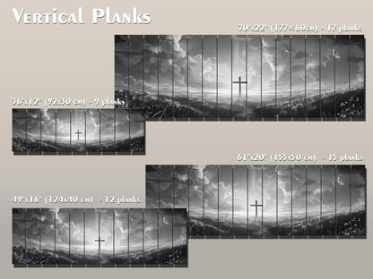 Cross Wall Art – Wood Wall Art Printed on Natural Wood with Black and White Cross in Flowers