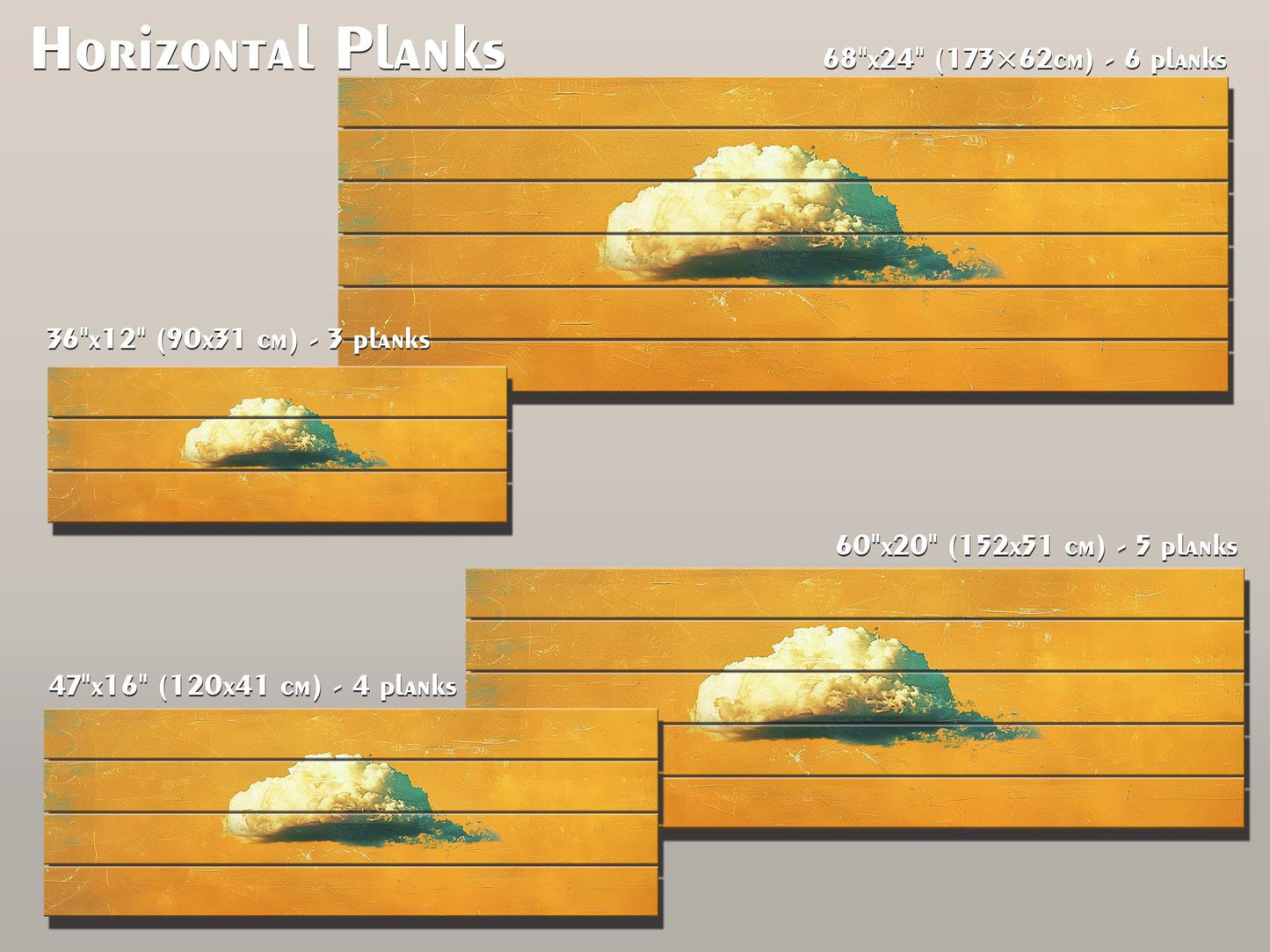 Natural Wood Wall Art - Canary Yellow Retro Print on Rustic Wood Planks