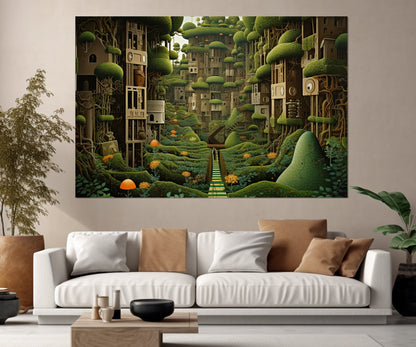 Abstract Garden Canvas - Framed Cotton Print | Fantasy Wall Art Green Painting