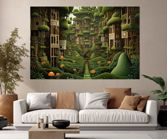 Abstract Garden Canvas - Framed Cotton Print | Fantasy Wall Art Green Painting
