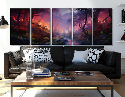 Mystical Forest Canvas Print – Fantasy Forest Painting | Large Dusk Wall Art