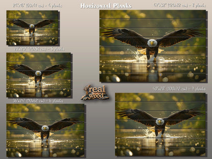Hunting Eagle Painting Printed on Natural Wood, Birds Hunters Wall Art, Eagle Fishing, Hunter Gift, Wood Wall Art