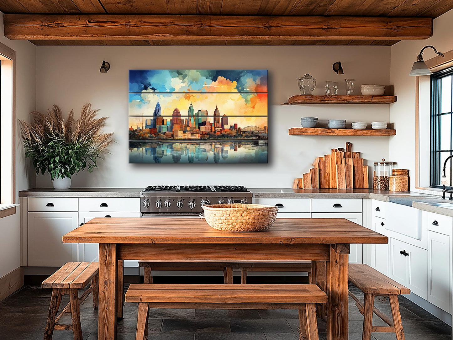 Kansas City Wall Art – Abstract Skyline Print on Wood | Rustic Wood Decor