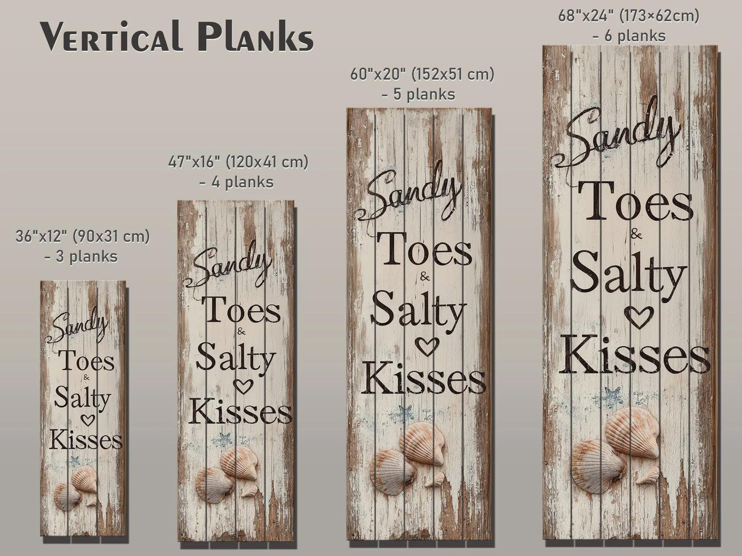 Rustic Beach Wall Art – Sandy Toes & Salty Kisses Coastal Wood Sign Decor
