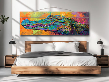Abstract Crocodile, Alligator Graffiti Printed On Wood– Predators Wall Art