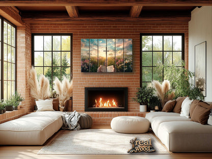 Wood Wall Art - Rustic Bible Cross Painting | Handcrafted Wooden Art with Natural Wood Grain Texture