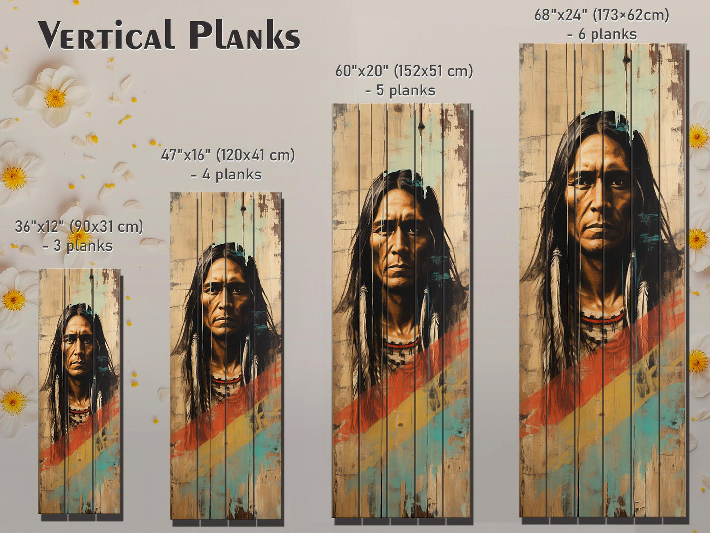 Native American Art Print – Tribal Wall Decor on Natural Wood Plank