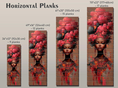 African Woman Wood Print – Tribal Wall Art With Red Cloud Headdress, Ready to Hang