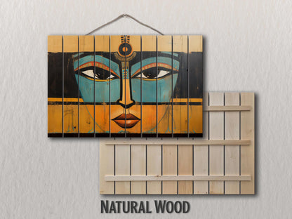 Egyptian Art Print | Retro Abstract Wooden Wall Art on Natural Wood Planks