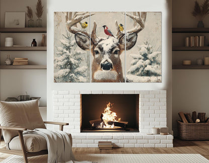 Rustic Snowy Deer Canvas – Framed Canvas Print | Winter Cabin Decor Ready to Hang