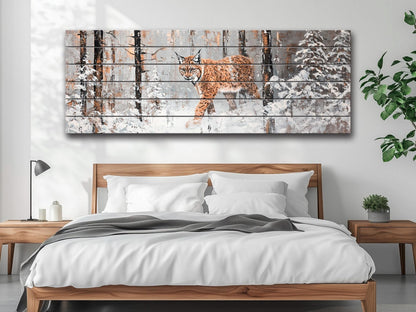 Lynx Wood Wall Art – Rustic Forest Animal Print on Natural Wood Planks