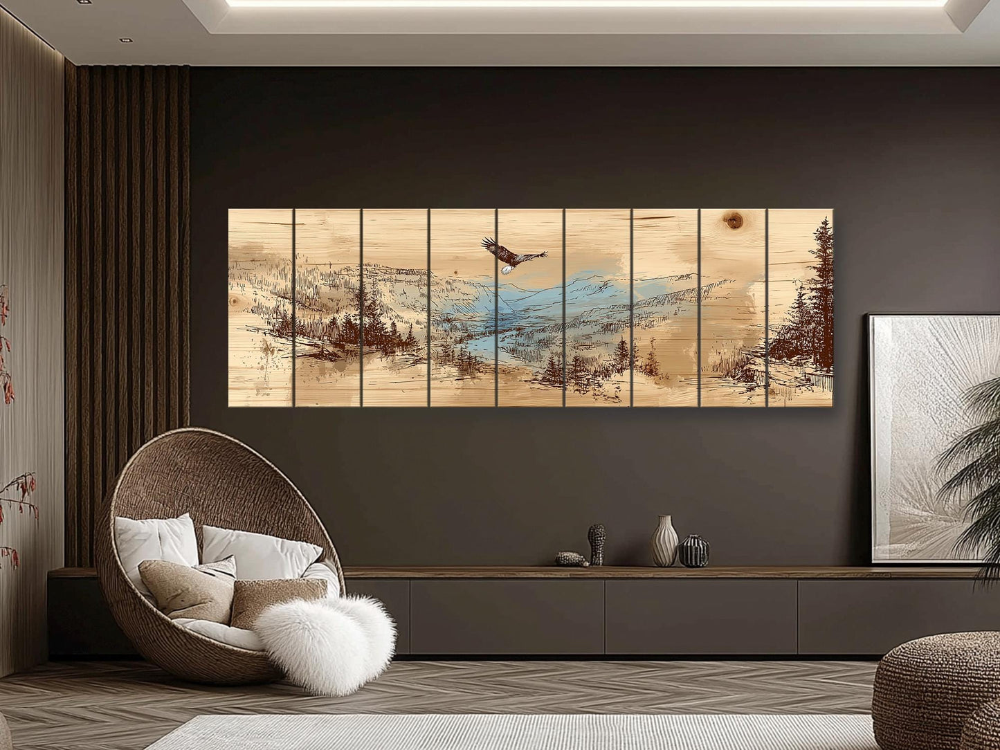 Bald Eagle Wood Art – Mountain Valley Wall Art | Rustic Cabin Decor