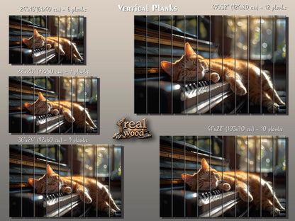 Wooden Wall Art – Orange Cat Sleeping On Piano | Natural Wood Print Decor