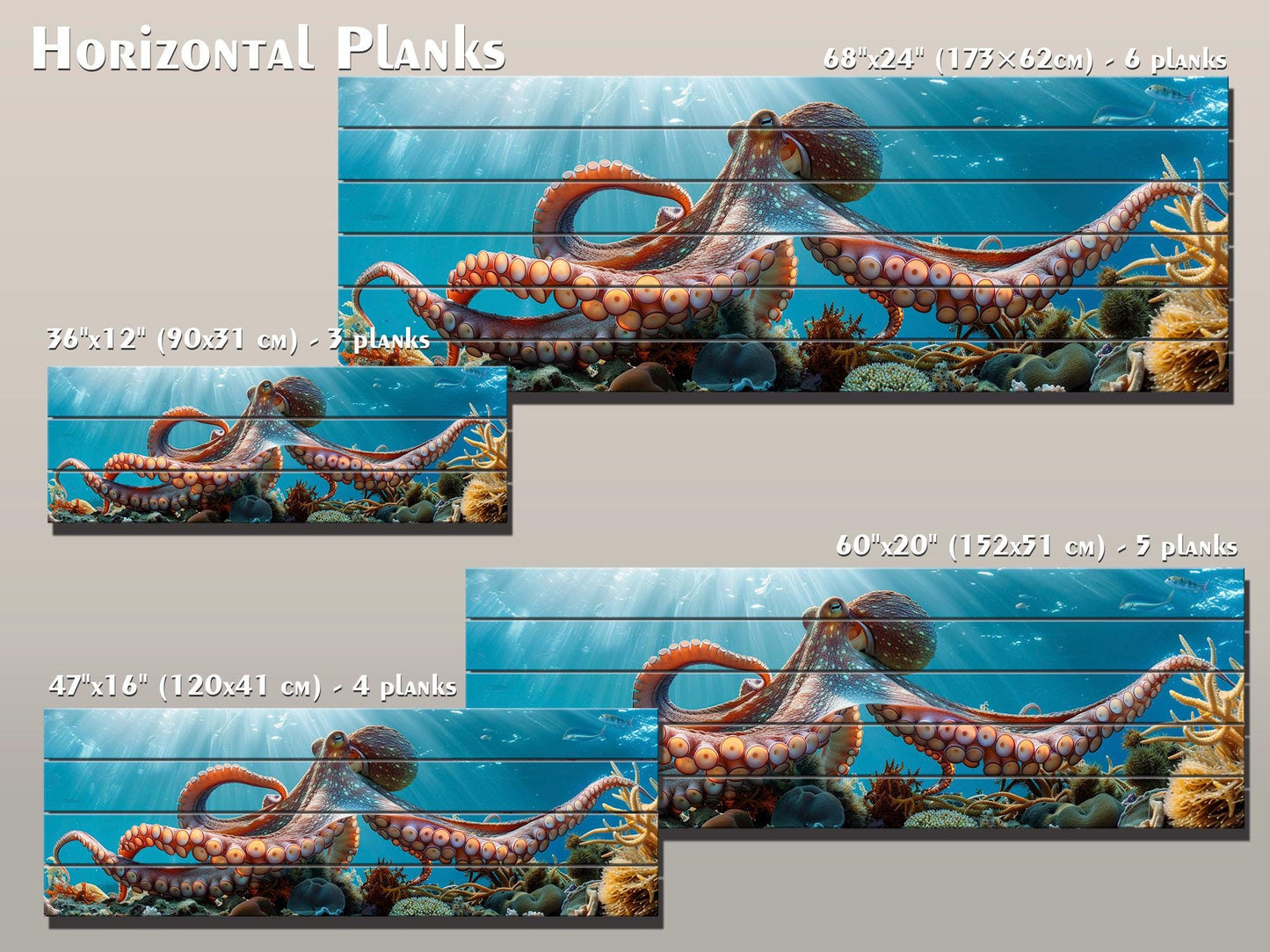 Octopus Wood Print – Giant Octopus Art on Natural Wood | Nautical Wall Decor