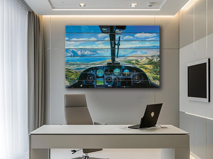 Airplane Cockpit Wall Art - Wood Wall Decor | Aircraft Cockpit Poster Print on Wood