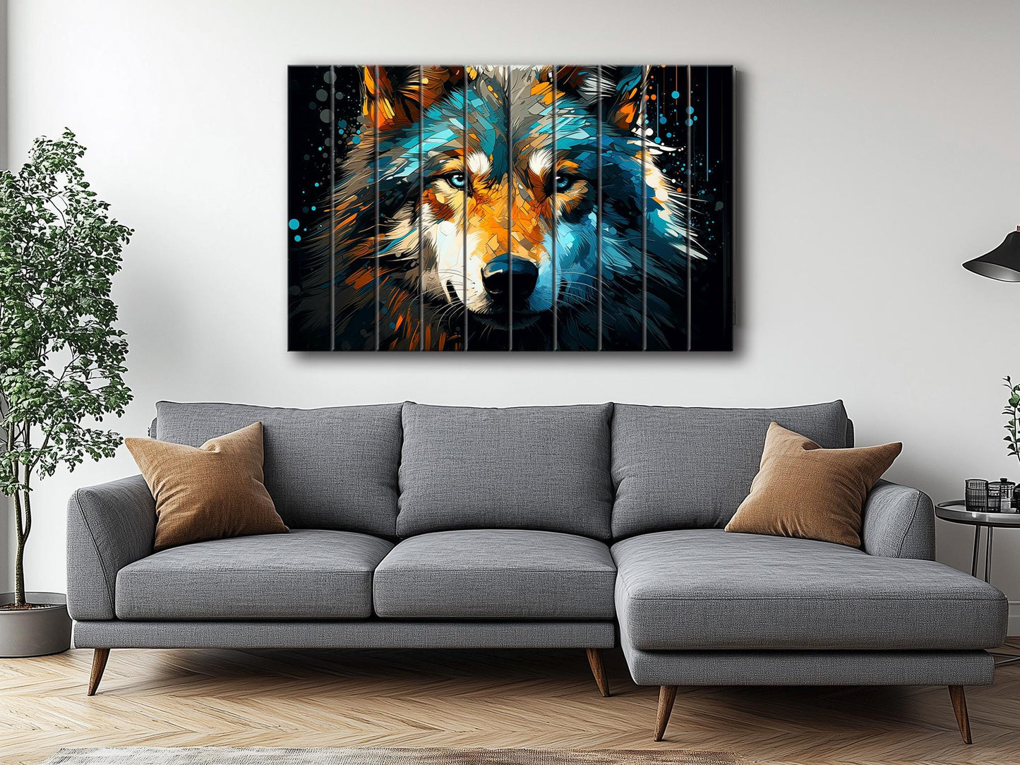 Wolf Painting Wood | Abstract Wolf Portrait on Natural Wood Plank Art - Modern Hunter Gift