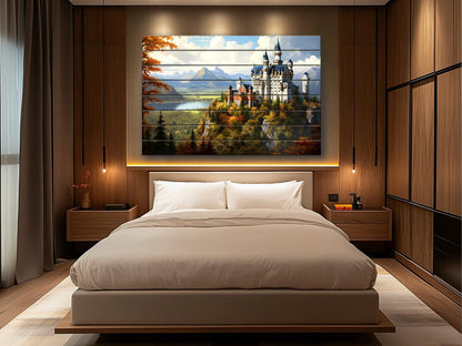 Neuschwanstein Castle Painting | Rustic Wood Wall Art – Natural Wood Print