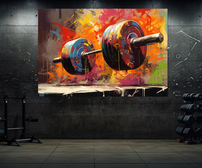 Barbell Canvas Print - Abstract Fitness Painting | Gym Wall Decor, Framed Artwork