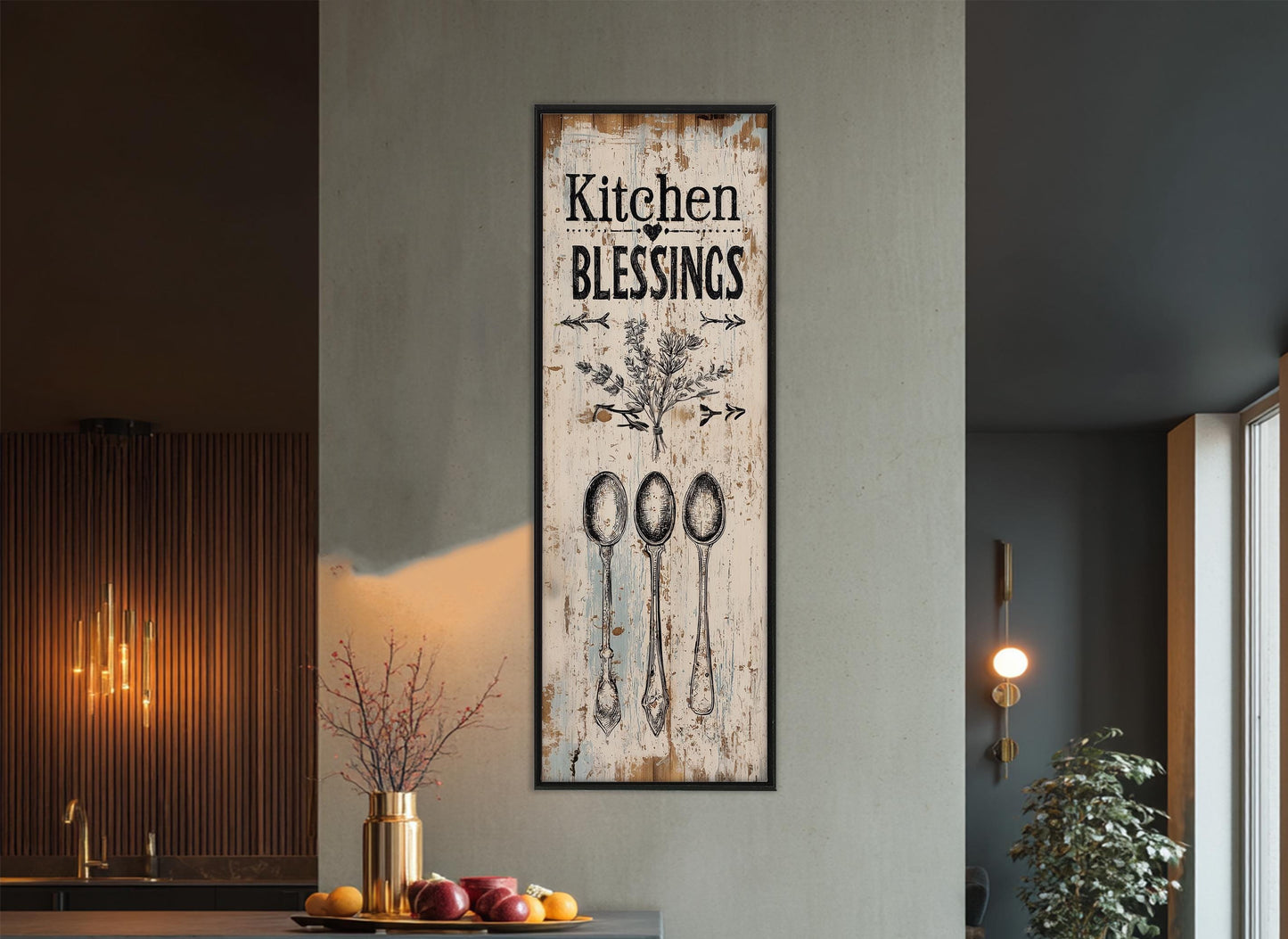 Kitchen Blessings Canvas Print - Rustic Kitchen Sign | Framed & Ready to Hang
