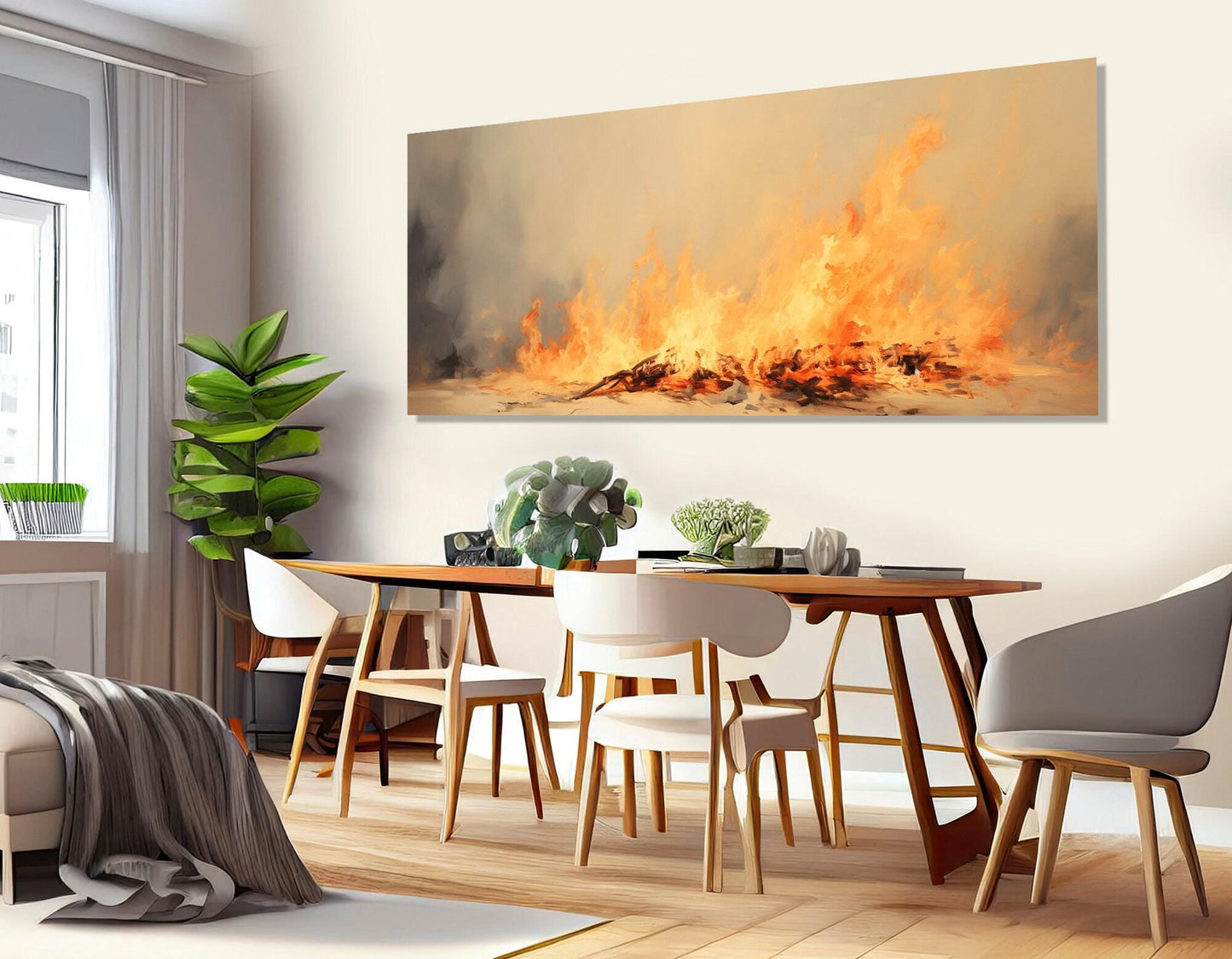 Burning Fire Canvas Print – Large Abstract Fire Painting | Ready to Hang Framed Art