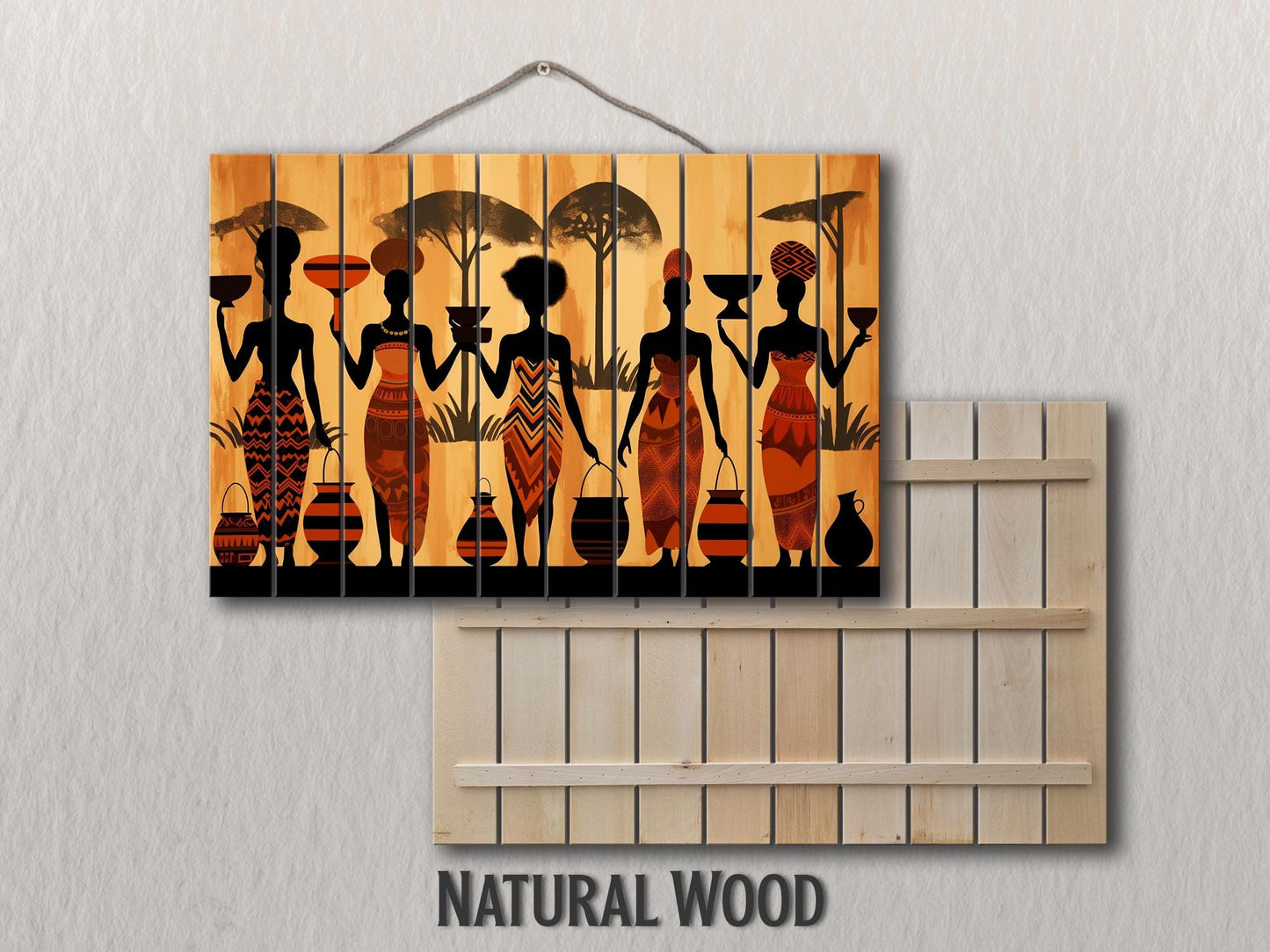 Wood Wall Art – Abstract African Painting on Wood | Ethnic Wall Decor, Rustic Style