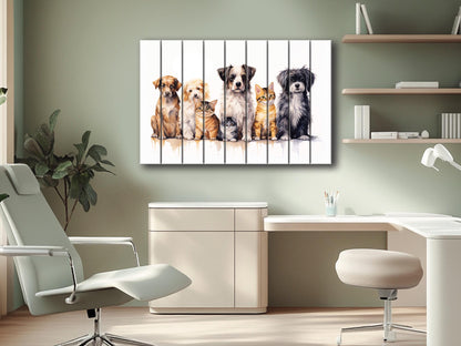 Dogs Cats Wall Art – Natural Wood Painting | Vet Clinic Art, Rustic Pet Print