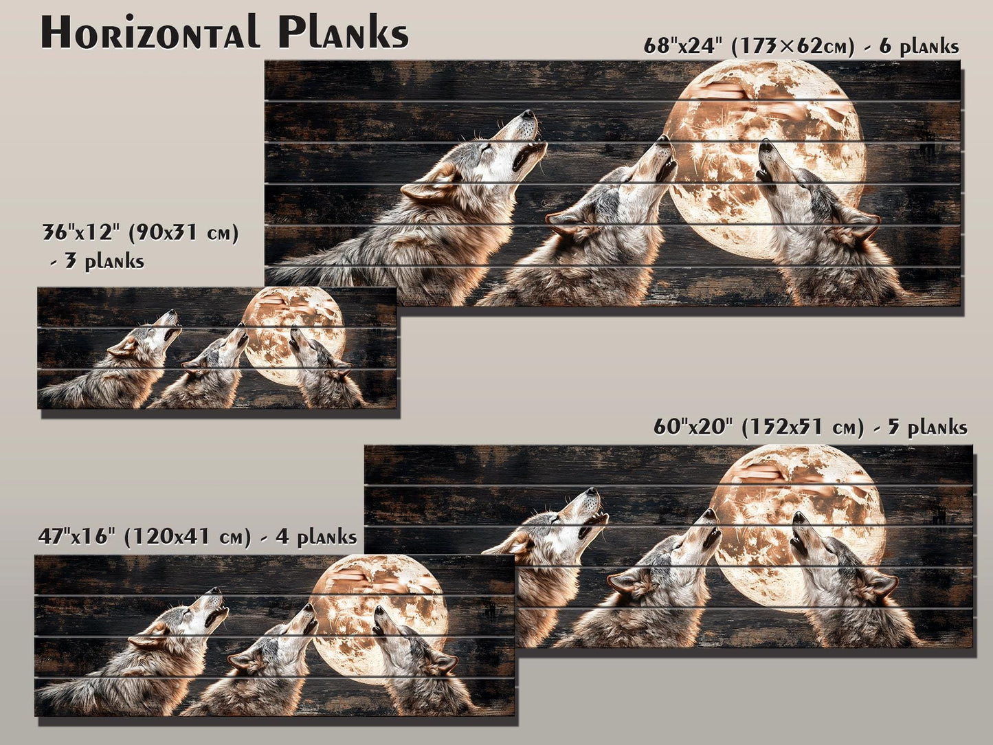 Rustic Wood Wall Art – Howling Wolves Moon Print on Natural Wood | Indigenous Wolf Decor