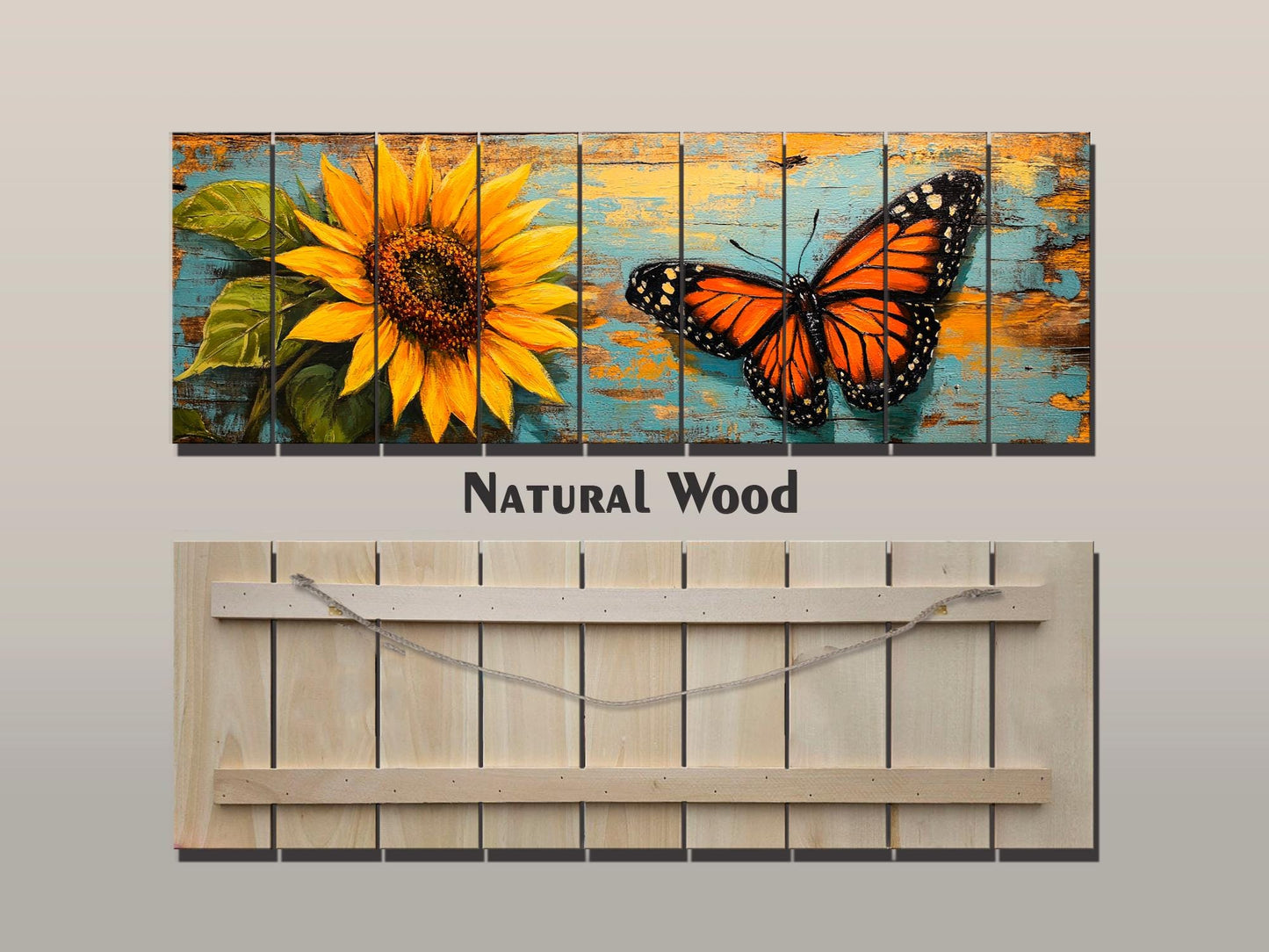 Wood Wall Art – Rustic Butterfly Wood Print & Sunflower Floral Decor Panel