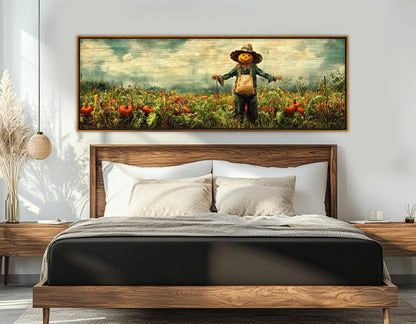 Scarecrow Pumpkin Canvas - Rustic Farmhouse Wall Art | Framed Ready to Hang