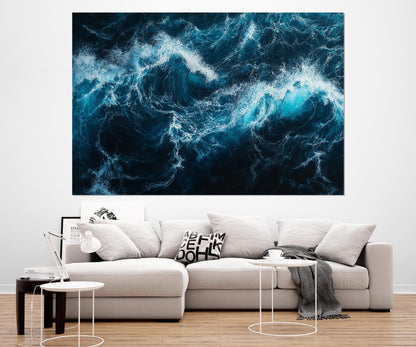 Ocean Wall Art - Deep Blue Waves Canvas Print | Large Framed Ocean Artwork Ready to Hang