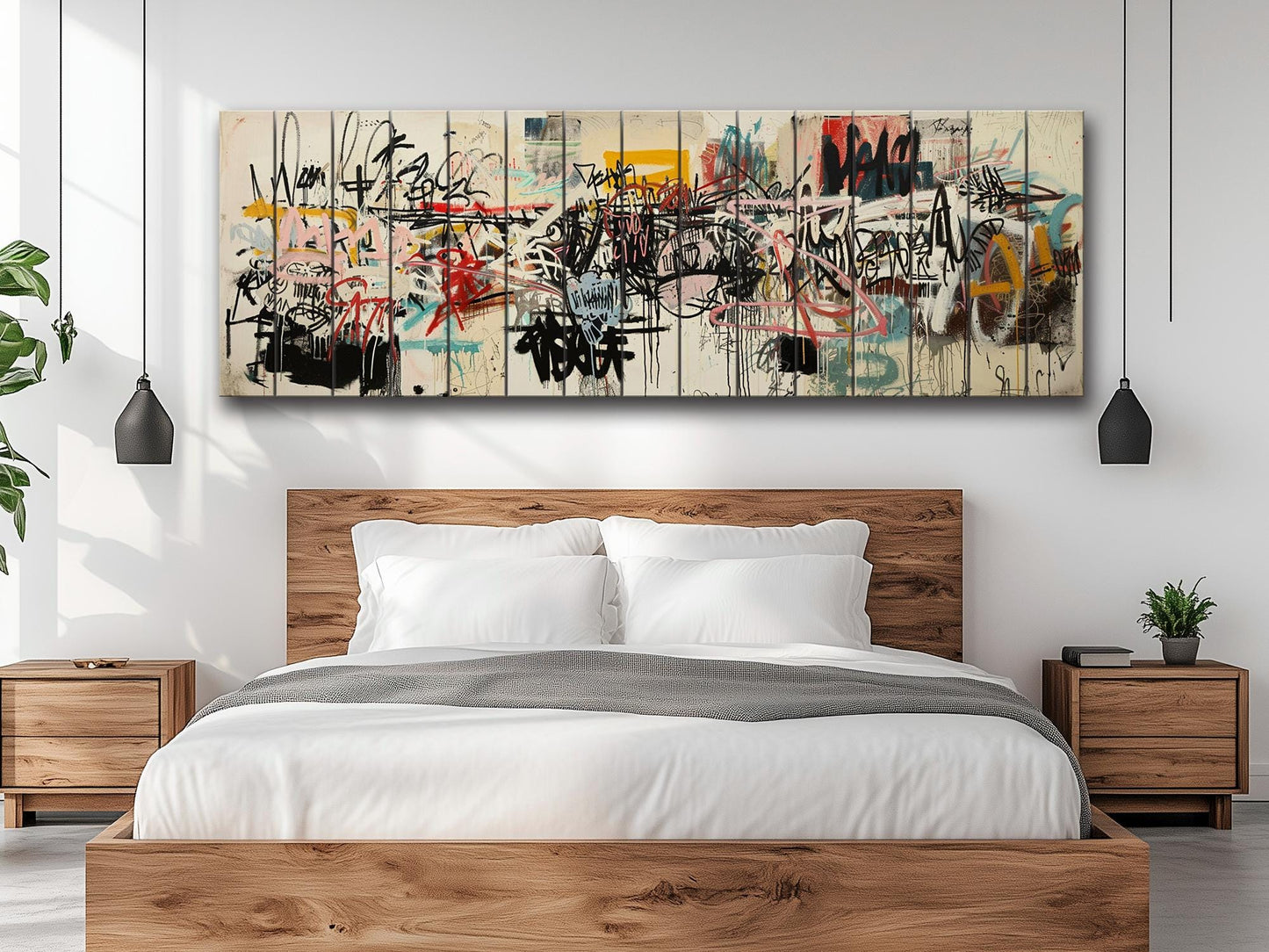 Graffiti Wood Art – Abstract Urban Wall Decor on Natural Wood Print