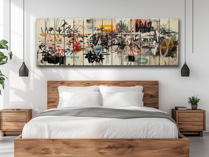 Graffiti Wood Art – Abstract Urban Wall Decor on Natural Wood Print