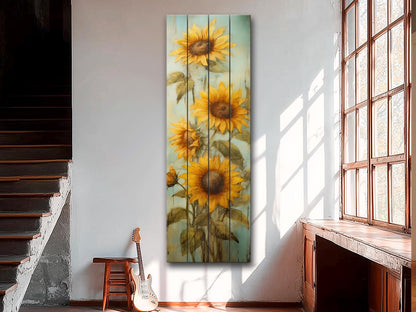 Rustic Wood Wall Art – Sunflower Wall Decor on Natural Wood Plank Art