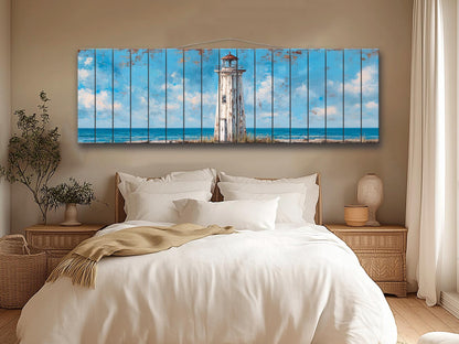 Lighthouse Print Wood – Coastal Wall Art | Rustic Nautical Decor, Serene Seaside Painting