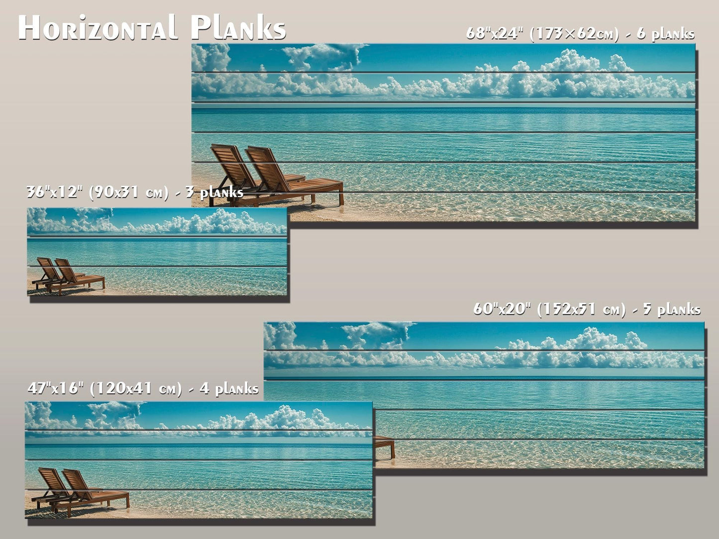 Scenic Beach with Deck Print on Natural Wood – Coastal Wall Art