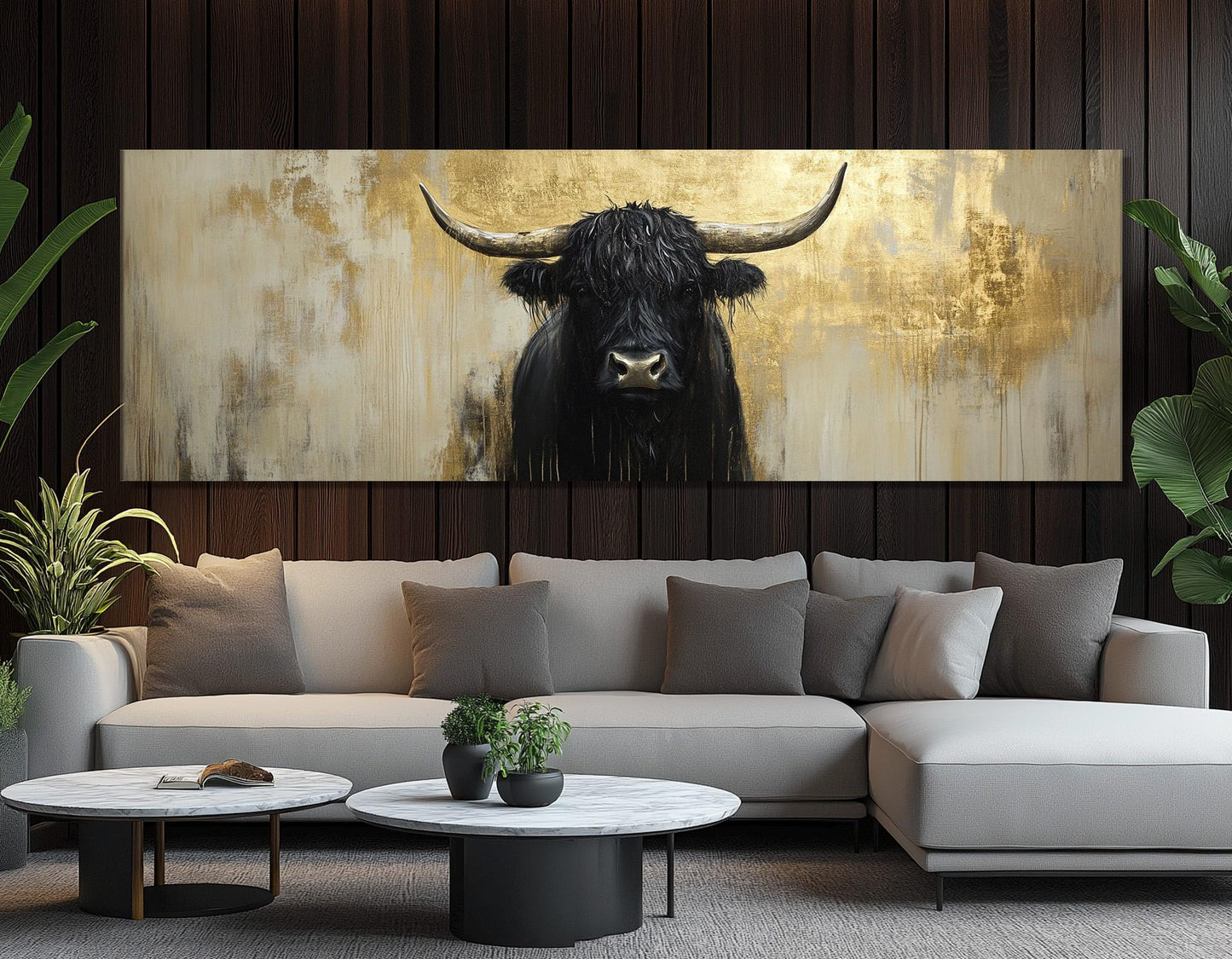 Highland Cattle Canvas - Large Scottish Cow Painting | Luxury Farmhouse Wall Art