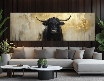 Highland Cattle Canvas - Large Scottish Cow Painting | Luxury Farmhouse Wall Art