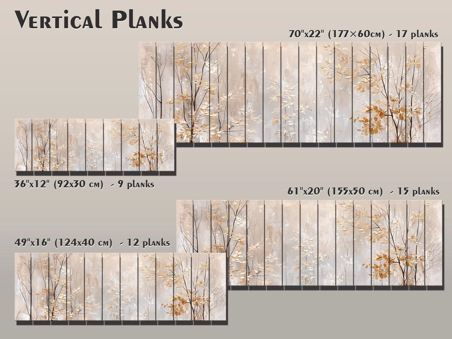 Wood Wall Art – Winter Forest Art with Golden Leaves Painting | Rustic Wood Panel Print