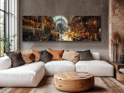 Grand Bazaar in Istanbul Painting Print On Wood - Ancient Oriental Market Decor